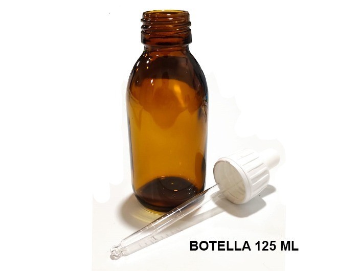 Botella ambar 125 ml boca ancha con pipeta cuentagotas