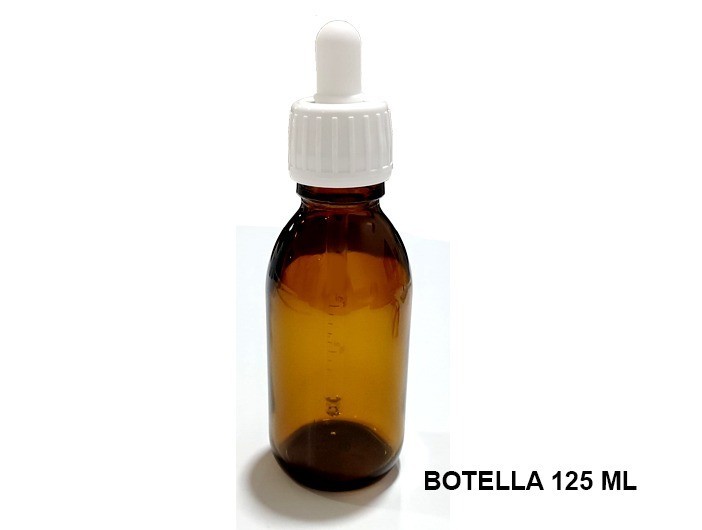 Botella ambar 125 ml boca ancha con pipeta cuentagotas